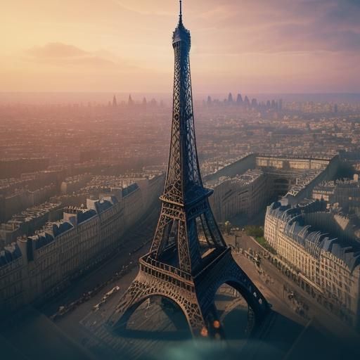 Eiffel Tower in Dreamlike Paris, Watercolor Style