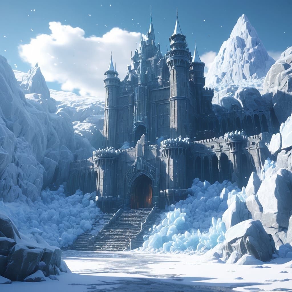 Majestic Ice Dragon Defends Snow Queen's Castle in Winter Wo...
