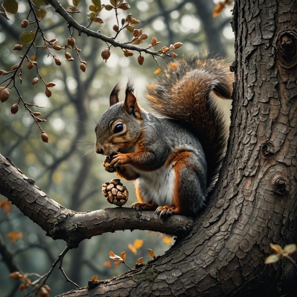 Squirrel Eating a Nut in a Tree: Digital Matte Painting