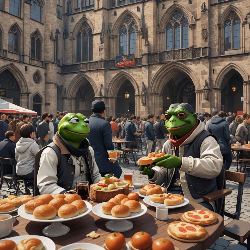 Pepe Eats Mettbrötchen in Cologne: 3D Anime Art
