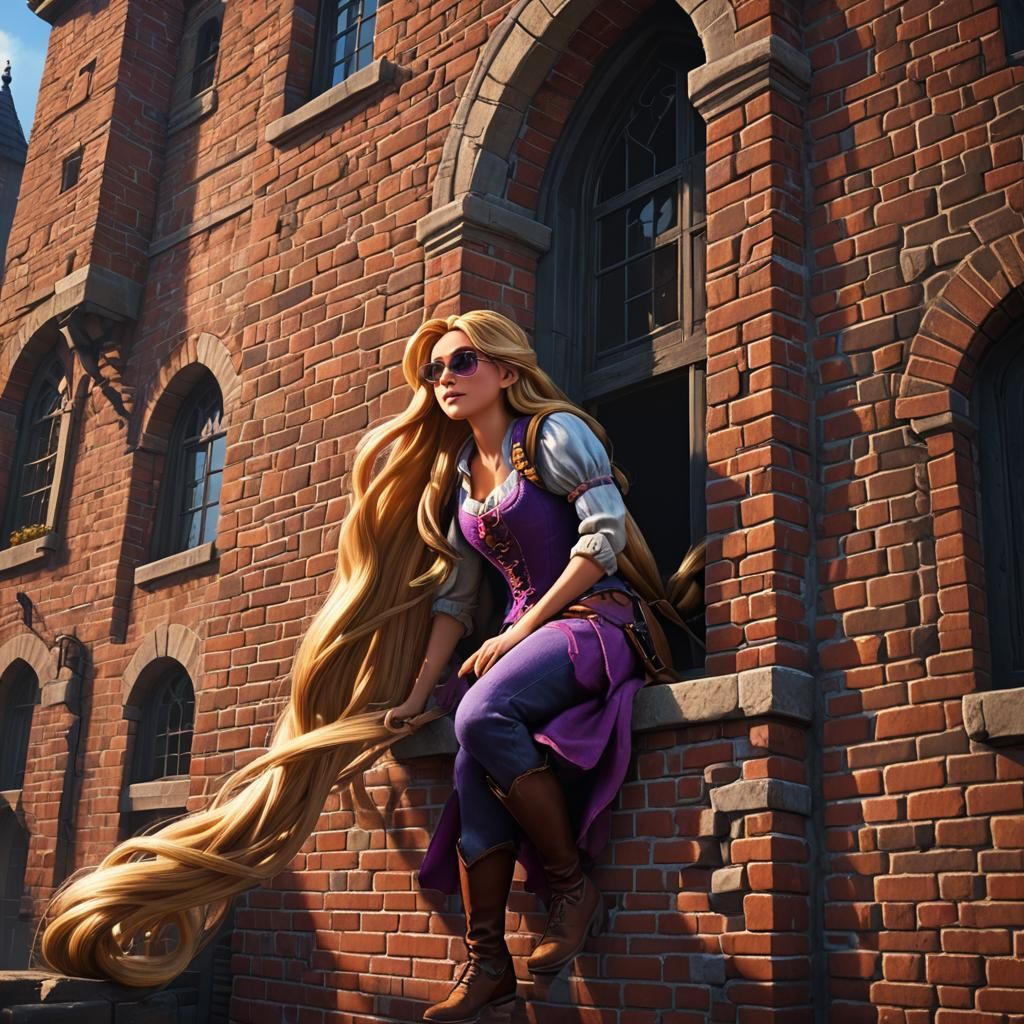 Rapunzel and Wolf in Dark Fantasy Art Style