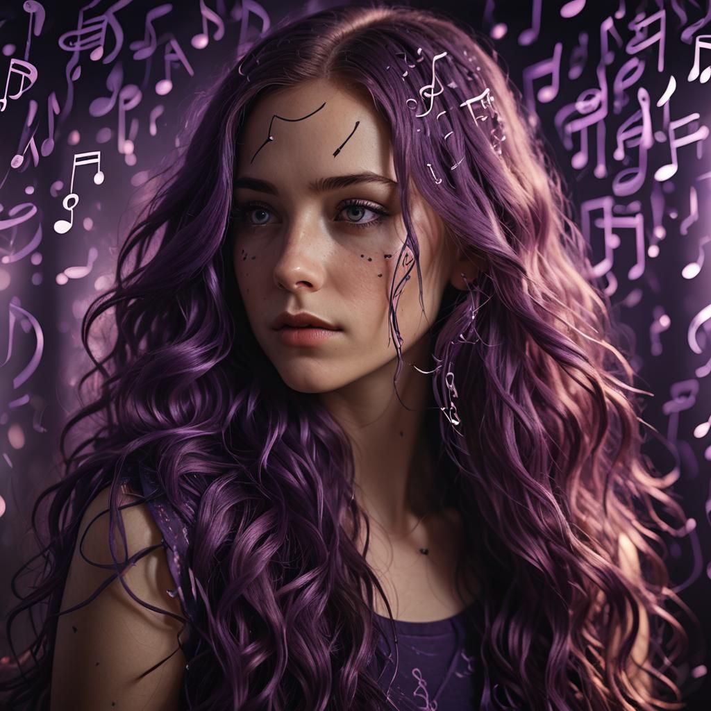 Cinematic Portrait of Woman with Musical Note Eyes