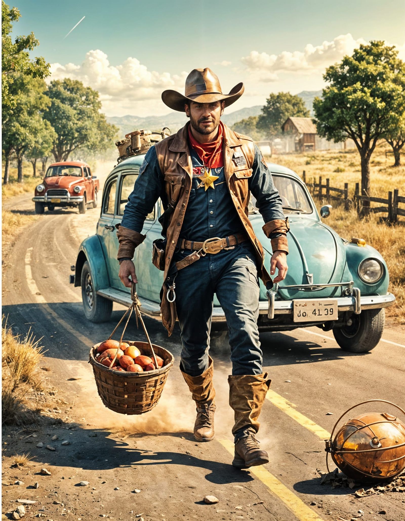 Heroic Sheriff Crossing Road, Digital Art