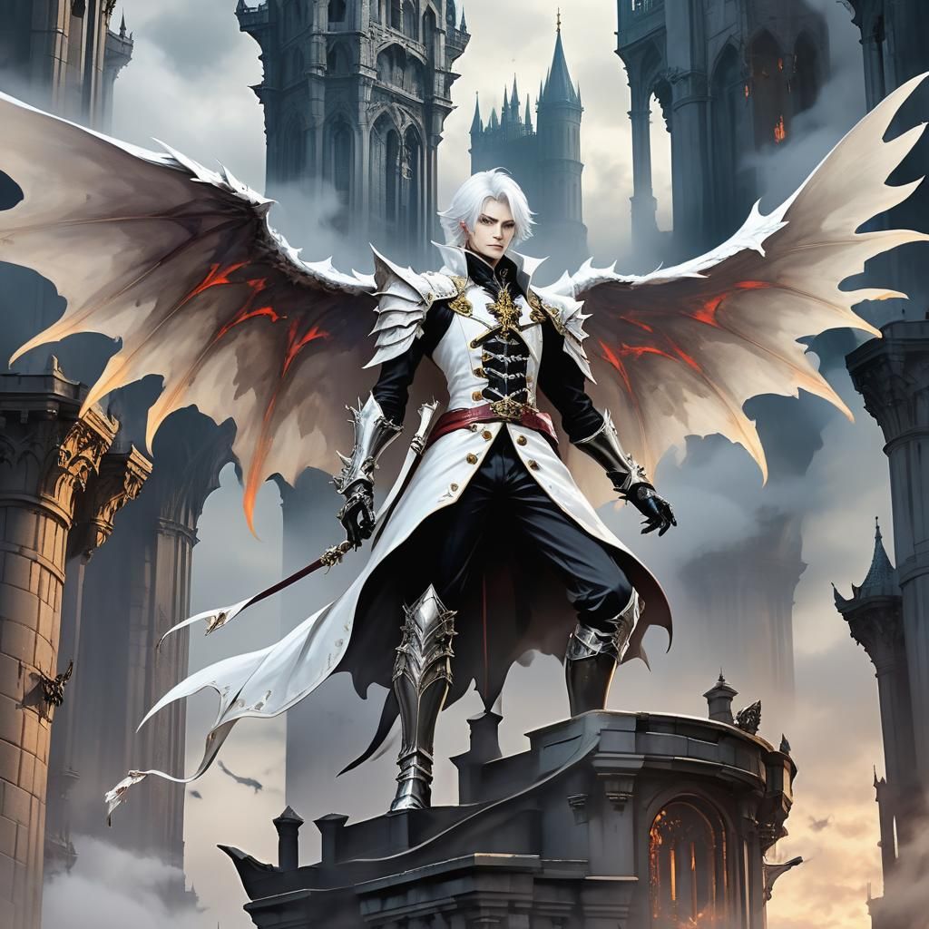 Winged Demon Prince on Tower, Ethereal Fantasy Style