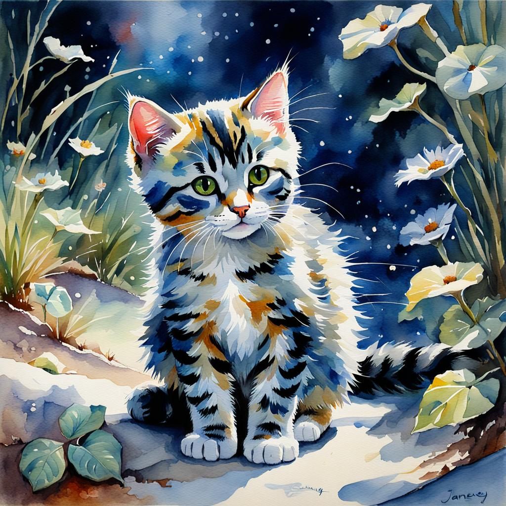 Fantasy Cat Watercolor Painting