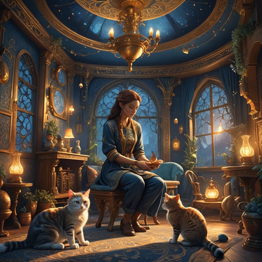 Magical Room: Man and Woman Caring for Cat
