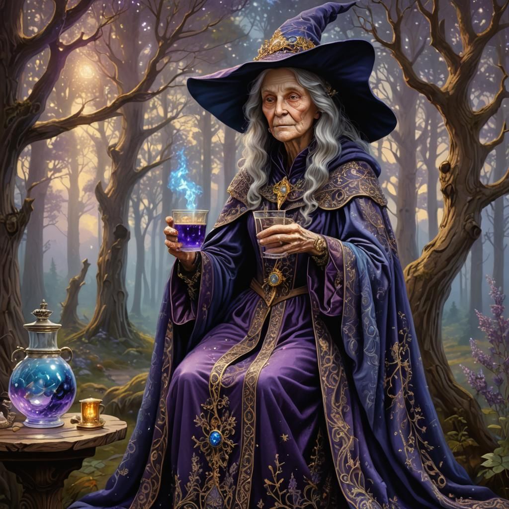 Old Witch Portrait with Magic Potion