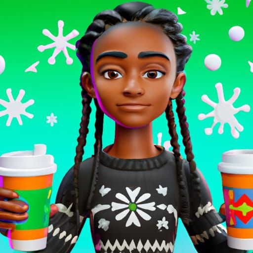 Festive African-American Girl with Christmas Braids in 3D Ar...