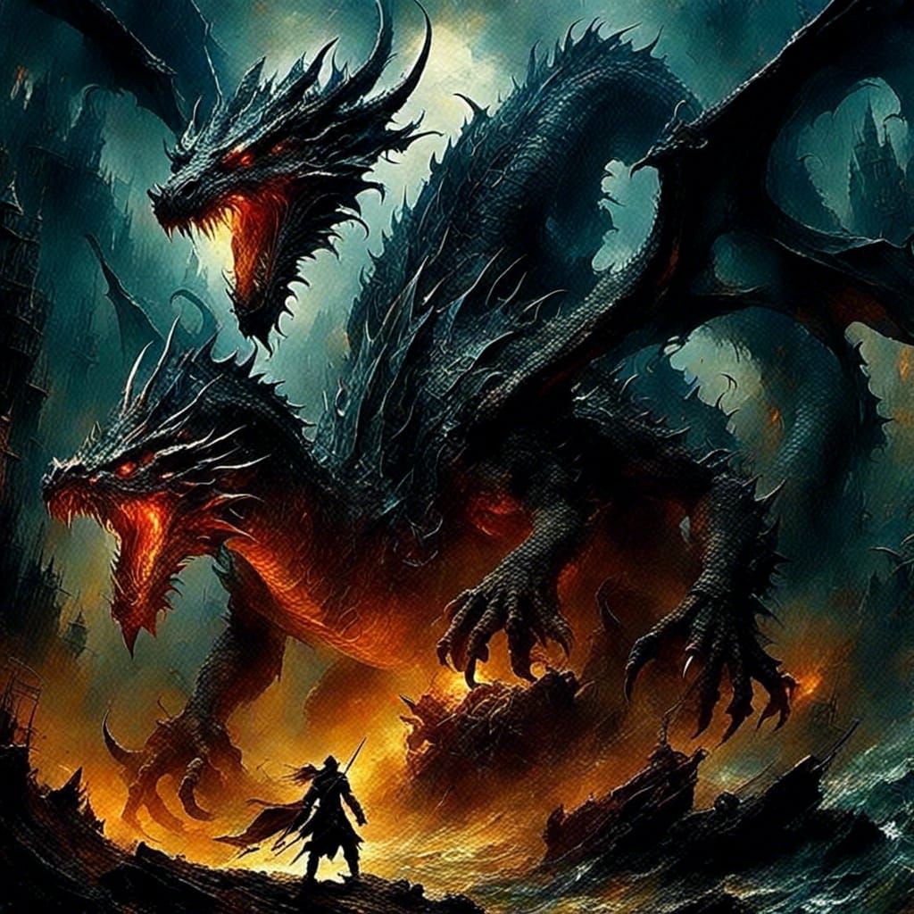 Epic Dragon Boss Fight in Impasto Style