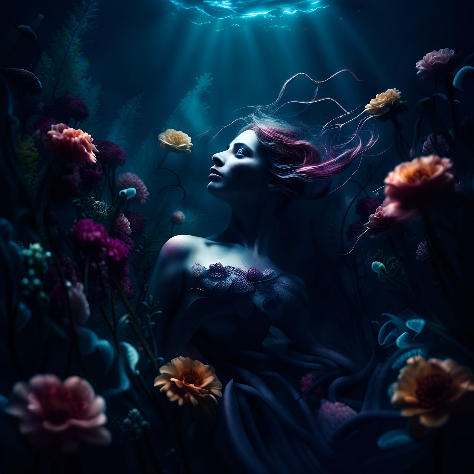 Ethereal Dead Mermaid in Deep Ocean Abysses