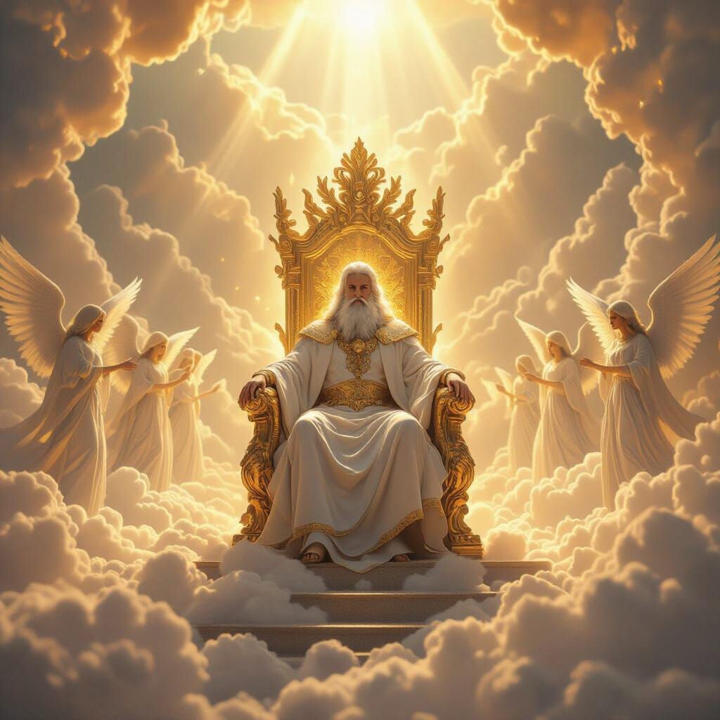 Majestic God on Golden Throne with Angelic Hosts