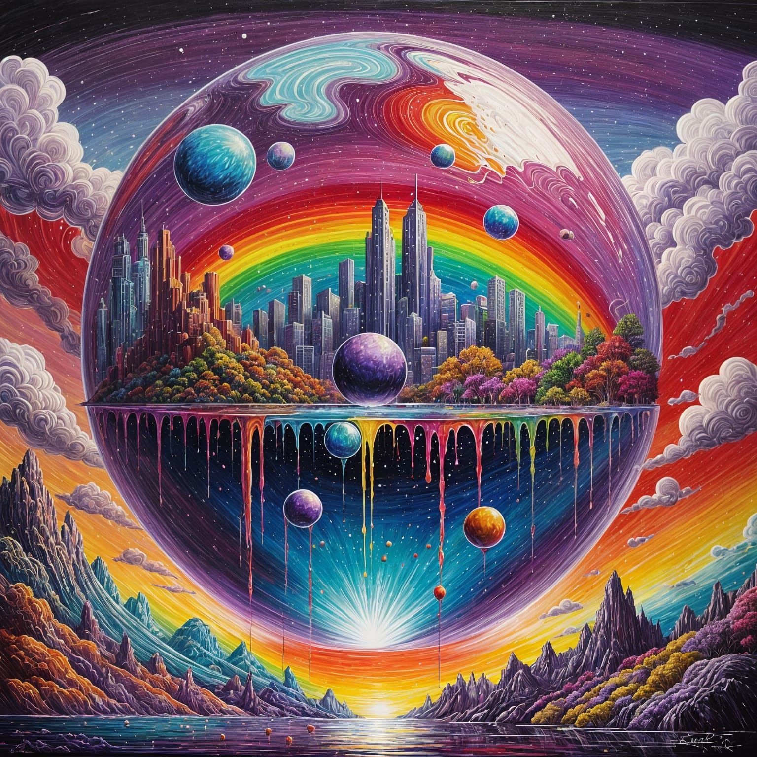 Futuristic City in Fantasy Sphere: Graffiti Art