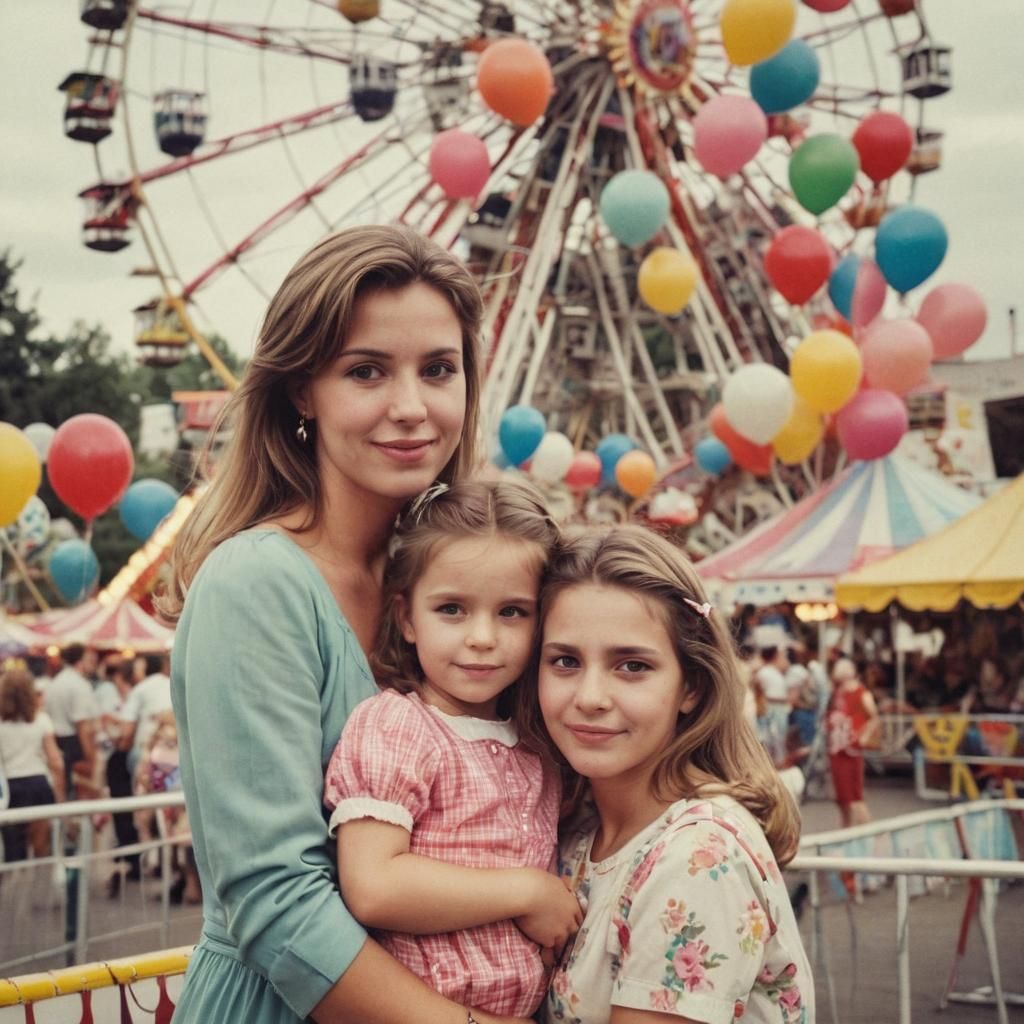 Vintage Polaroid: Mother and Daughter at Funfair