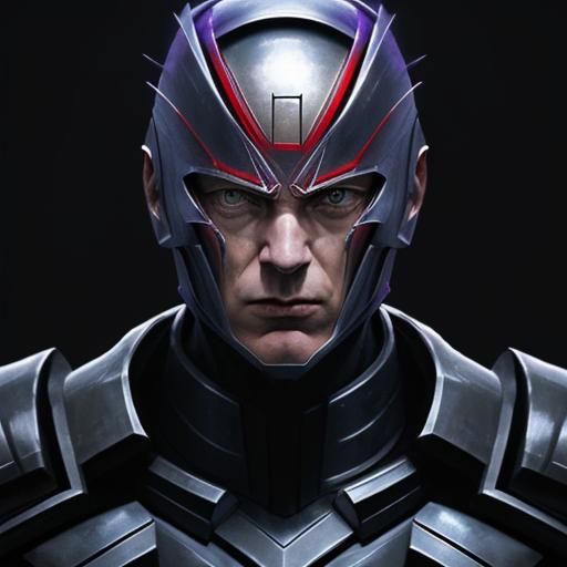 Hyperrealistic Magneto with Helmet in Splash Art Style