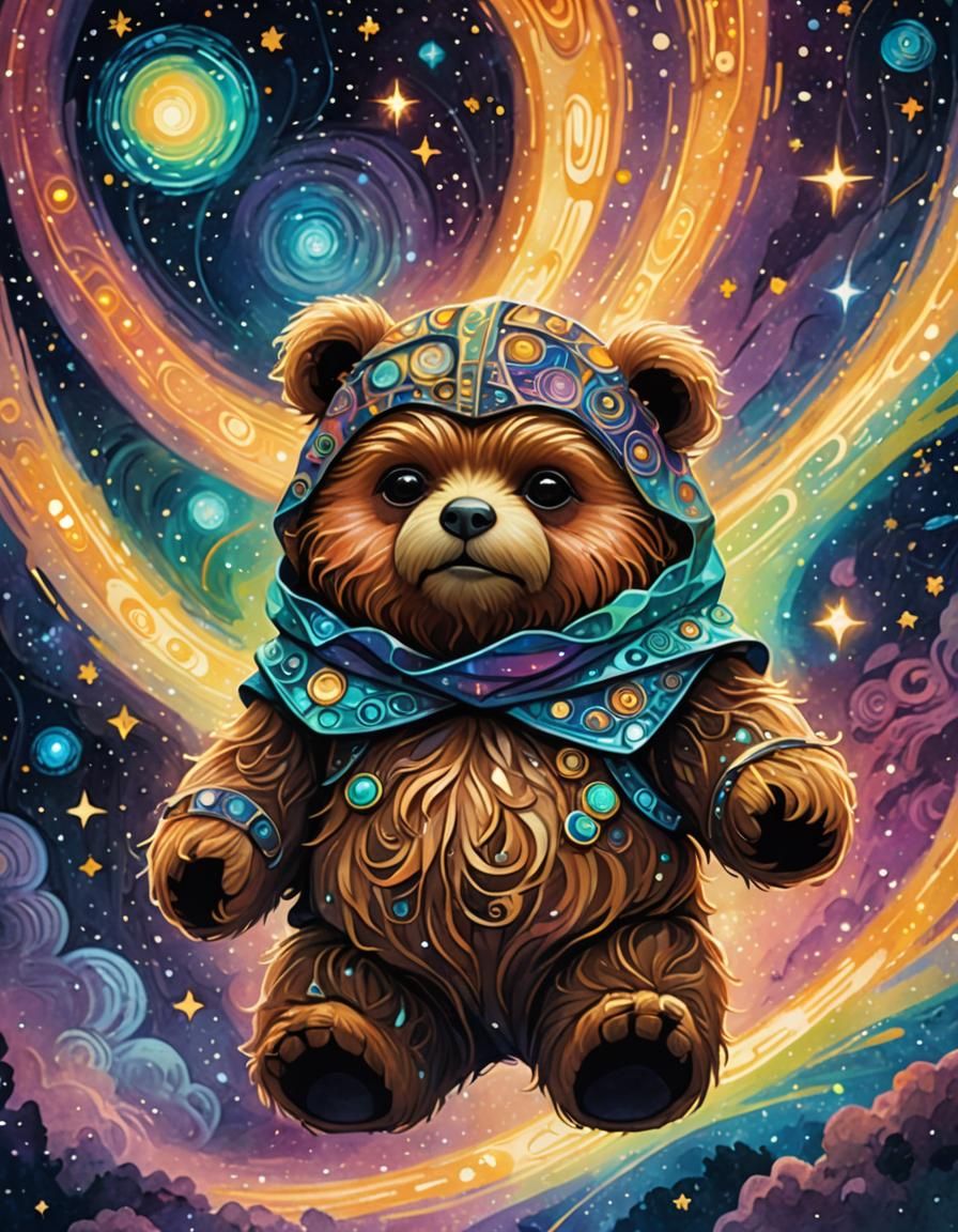 Ewok Teddy Bear in Gustav Klimt Style