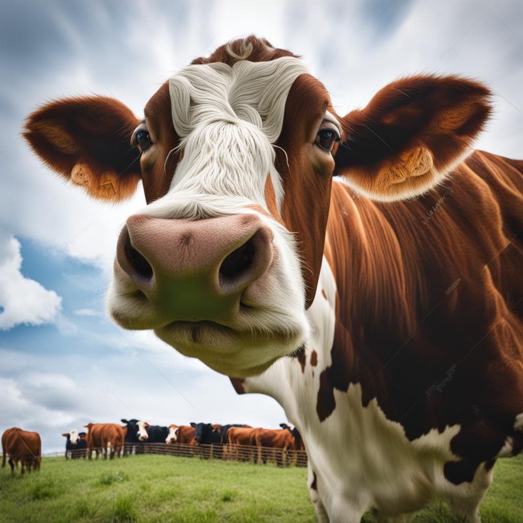 Low Angle View of a Grazing Cow