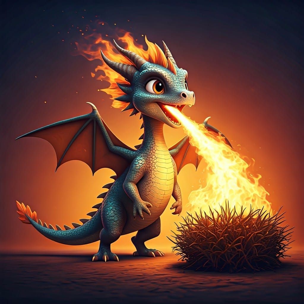 Girl Dragon Unleashes Fiery Fury on Whimsical Landscape