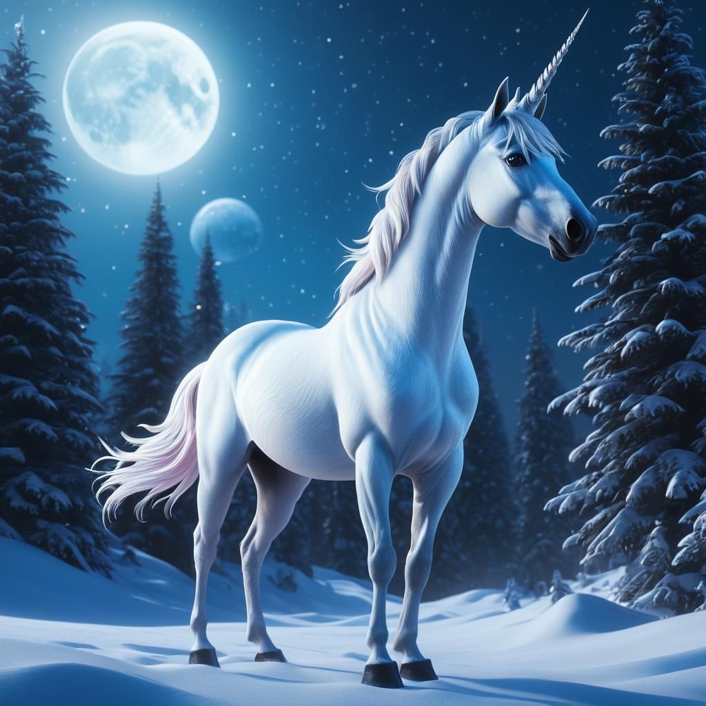 Winter Unicorn Concept Art in Digital Painting Style