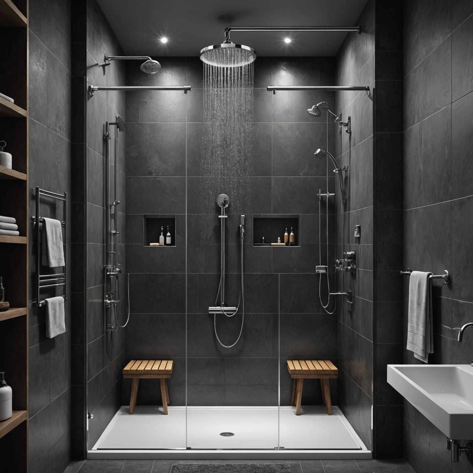 A Futuristic Shower Scene in Neon Hues