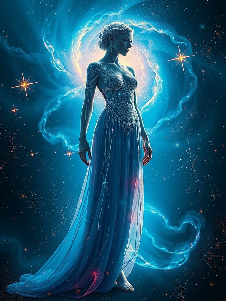 Ethereal Goddess in Cosmic Nebula, Cinematic Lighting