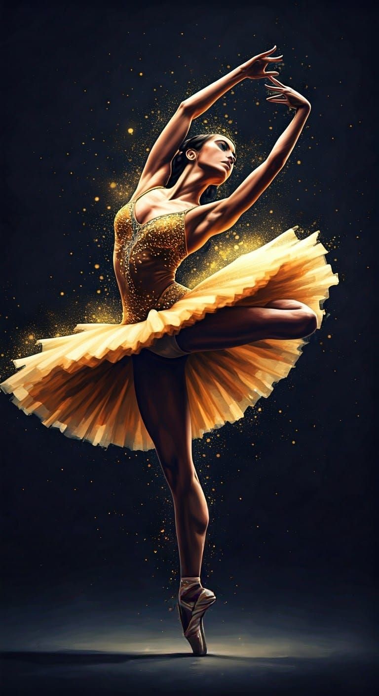 Elegant Golden Dancer in Watercolor Illustration