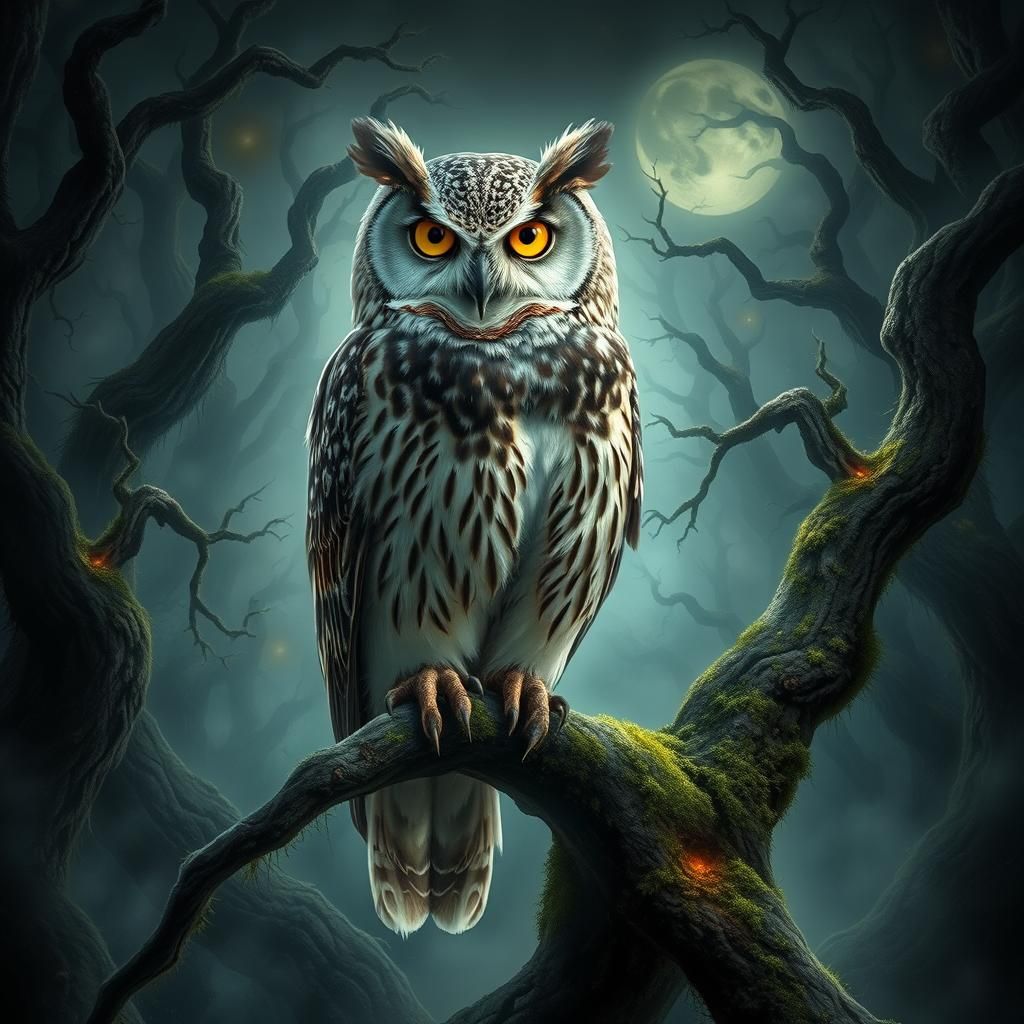 Hyperrealistic Owl in Mystical Forest