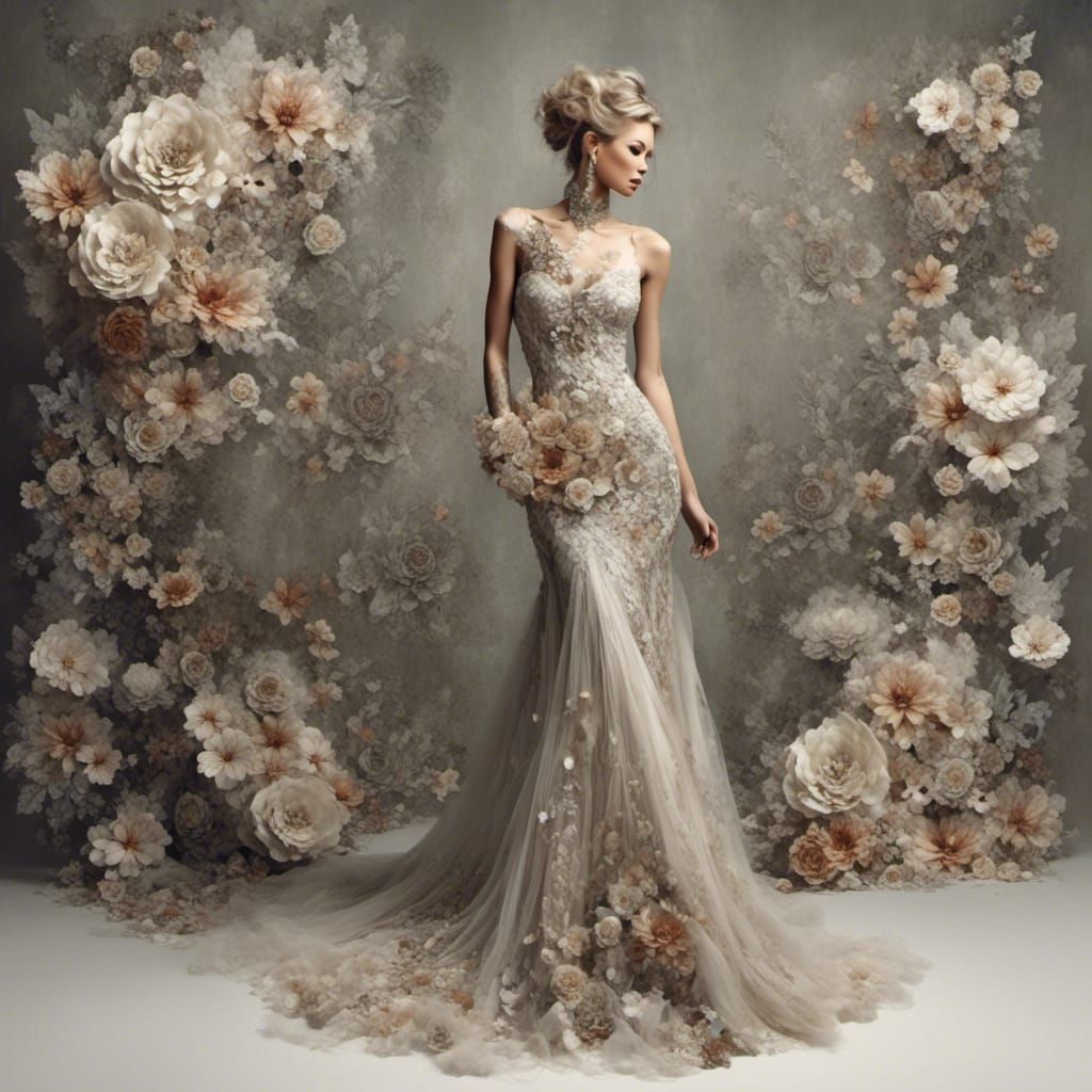 Floral Evening Gown on Elegant Woman
