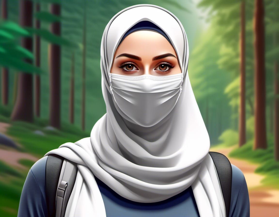 European Woman in Hijab Hiking Outfit: Digital Art