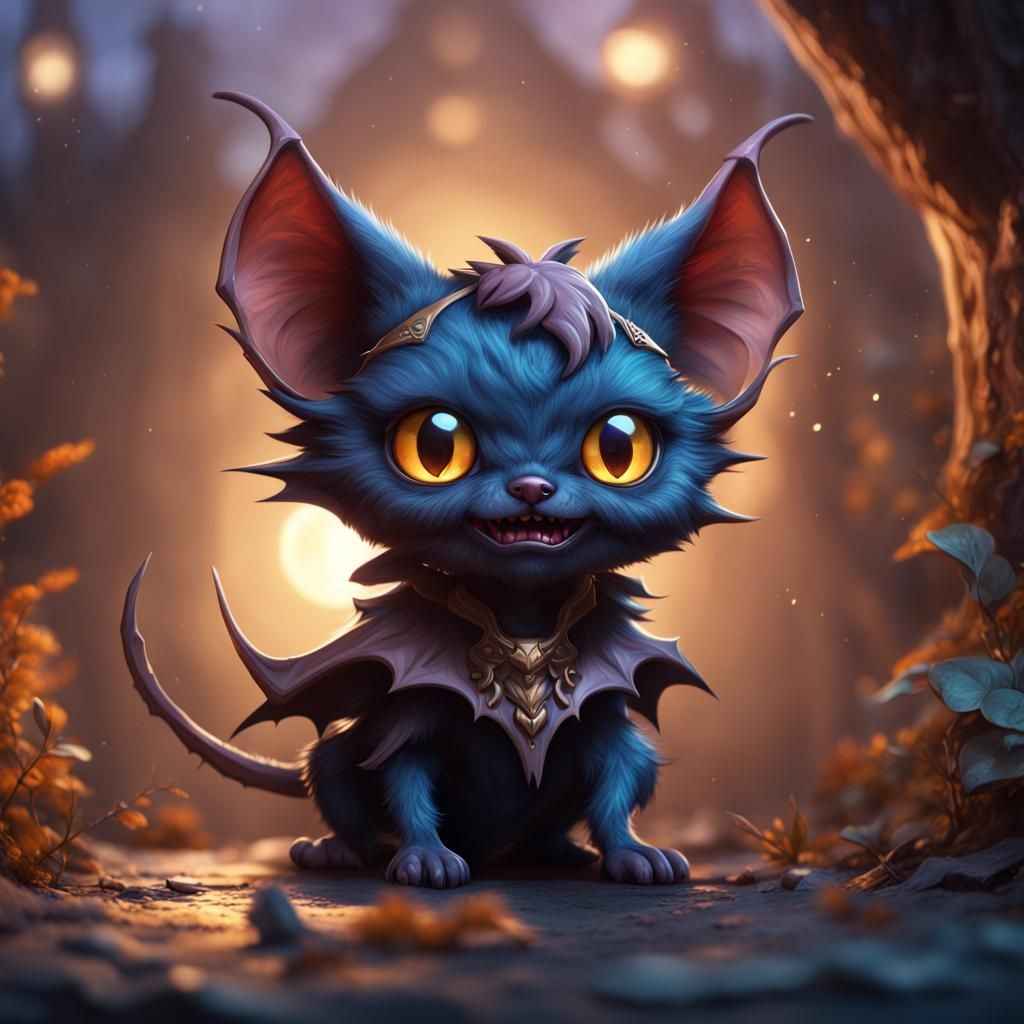 Cute Bat-Cat Creature in Detailed Digital Painting