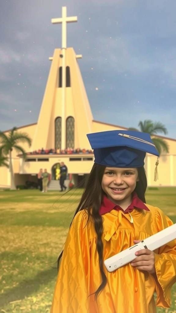 Child in Field with Burning Church, Dramatic Realism