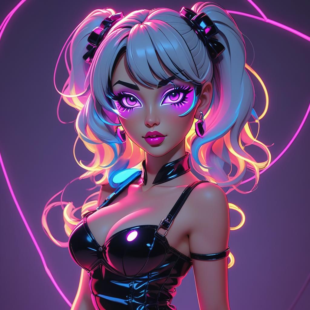 Anime Rave Girl in Neon Blacklight: 3D Animation