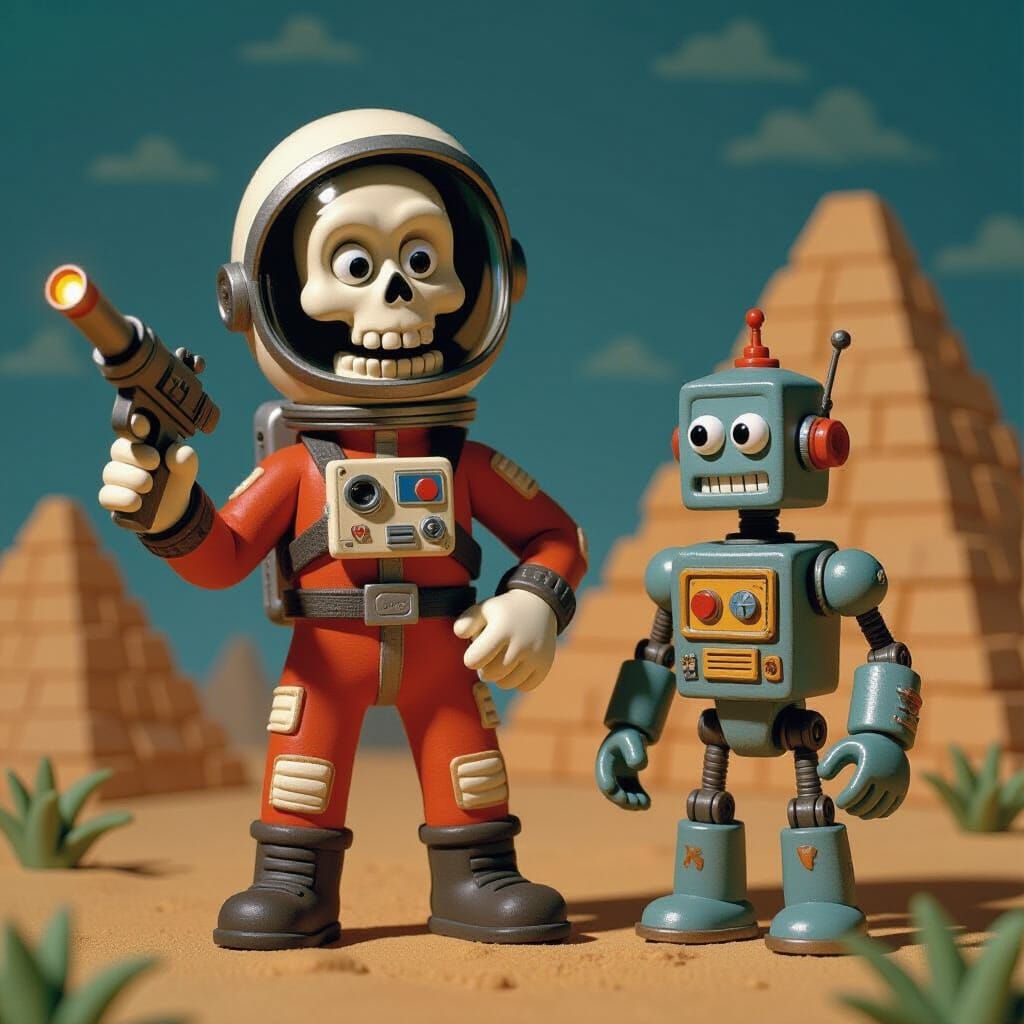 Claymation Skeleton Astronaut on Alien World