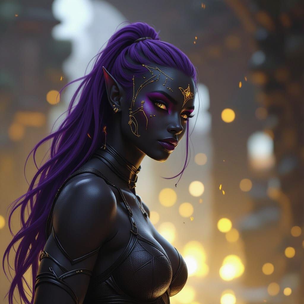 Detailed Drow Warrior in Dark Fantasy Style