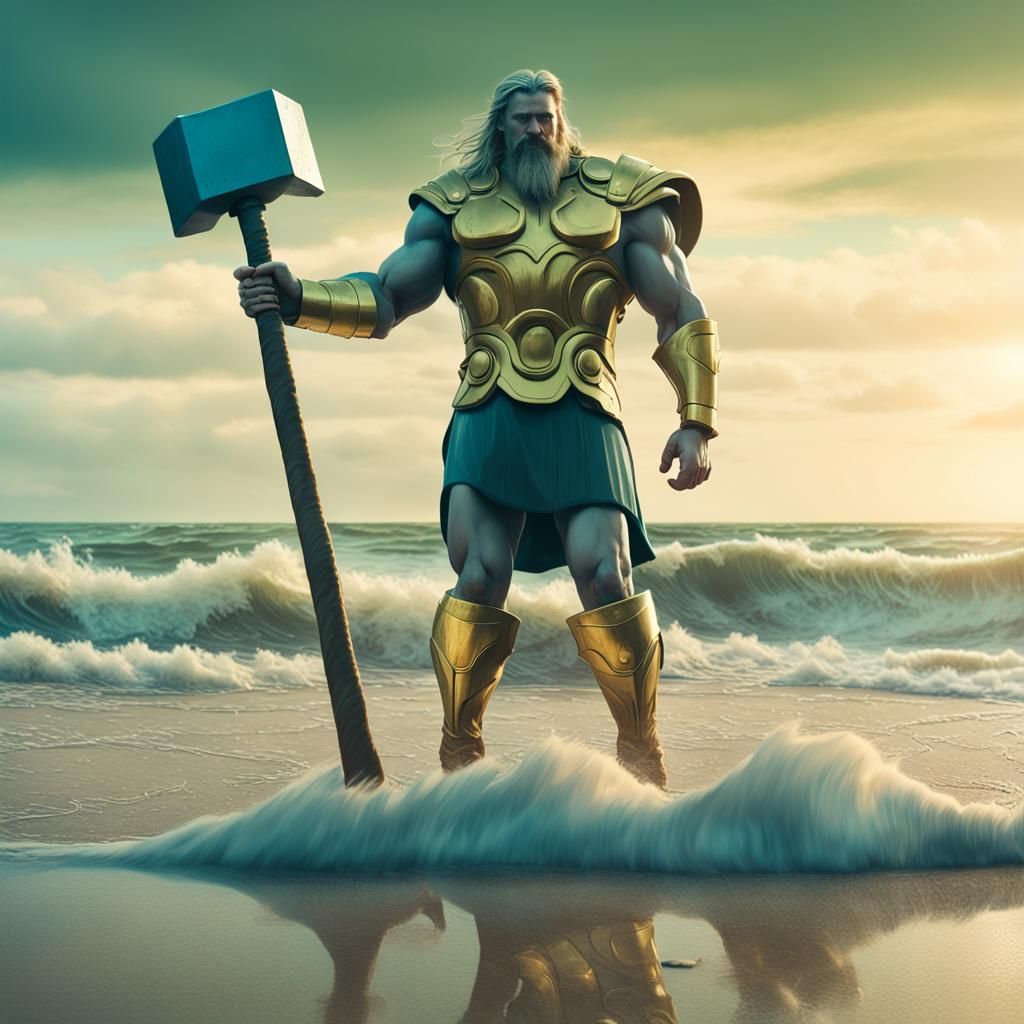 Thor on Baltic Beach: Surreal Digital Art