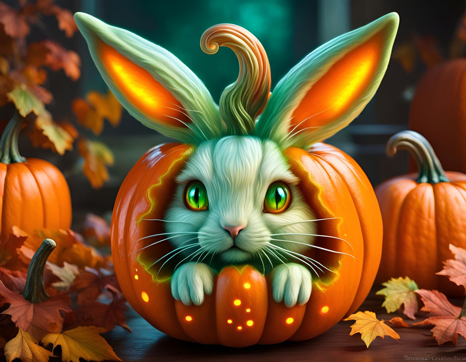 Adorable Pumpkin Bunny with Bioluminescent Glow