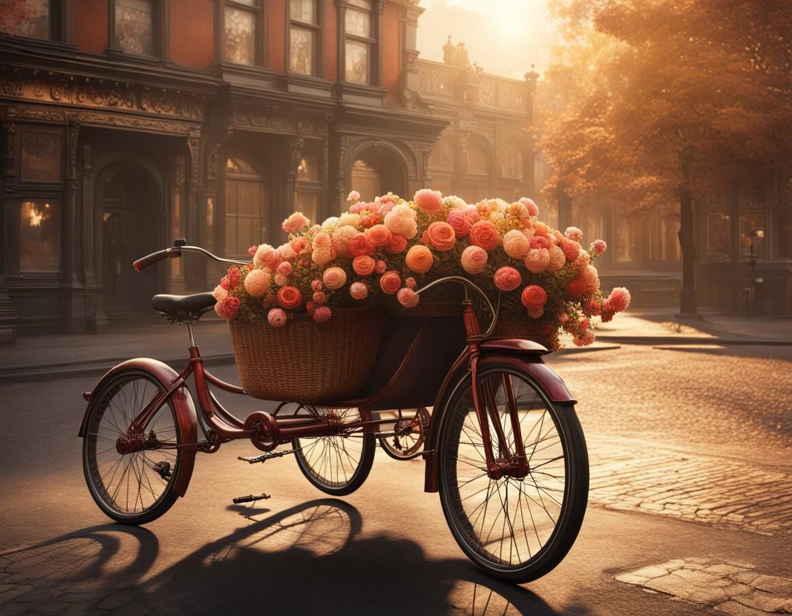 Tricycle with Flowers on Victorian Street