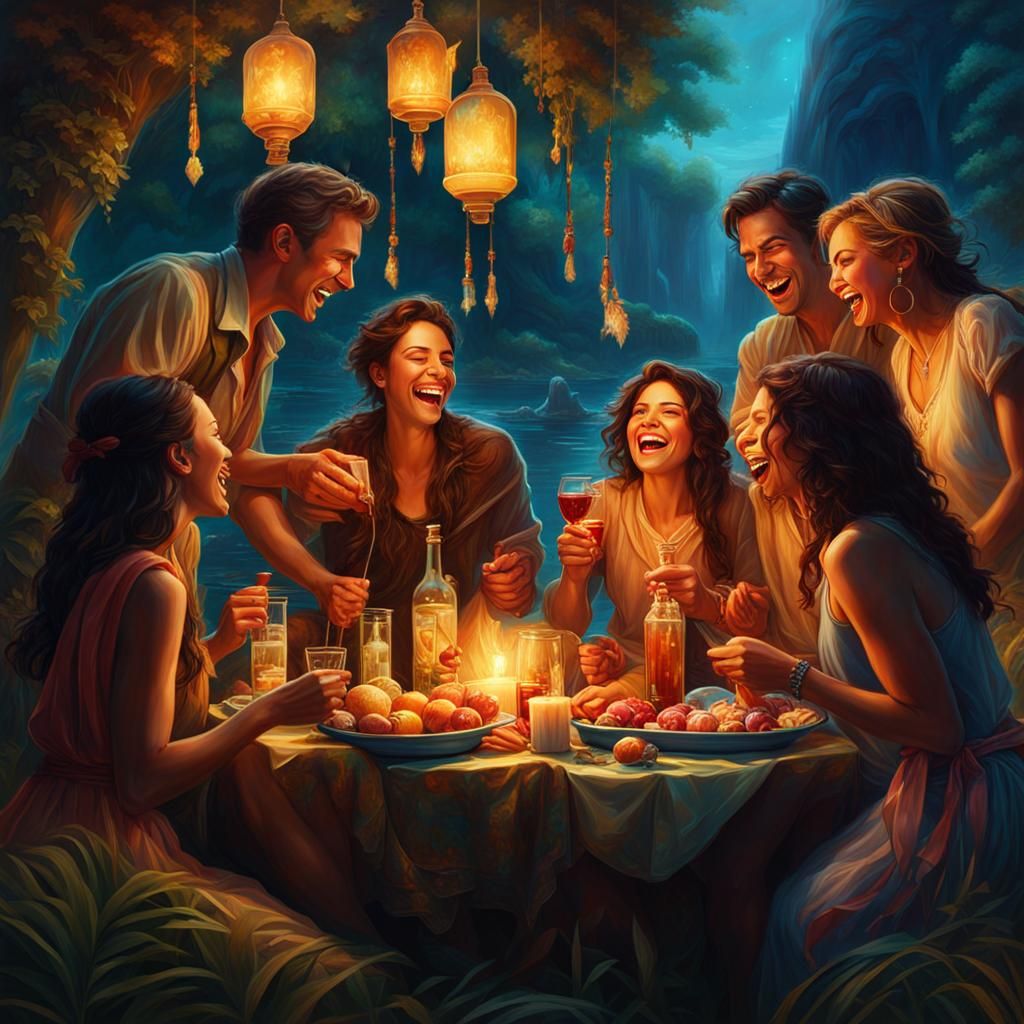 Friends' Picnic: Joyful Gathering in Detailed Digital Painti...