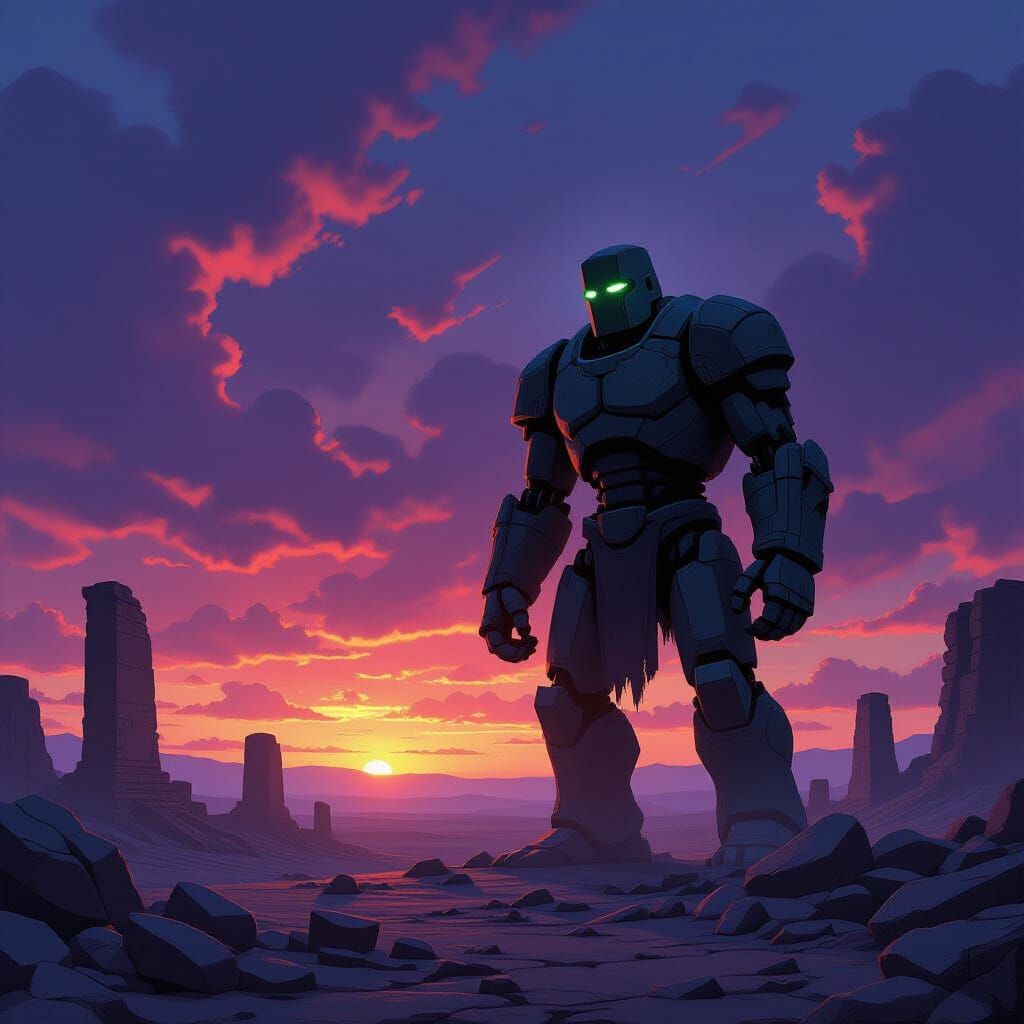 Ancient Golem Guards Forgotten Ruins in Twilight Matte Paint...