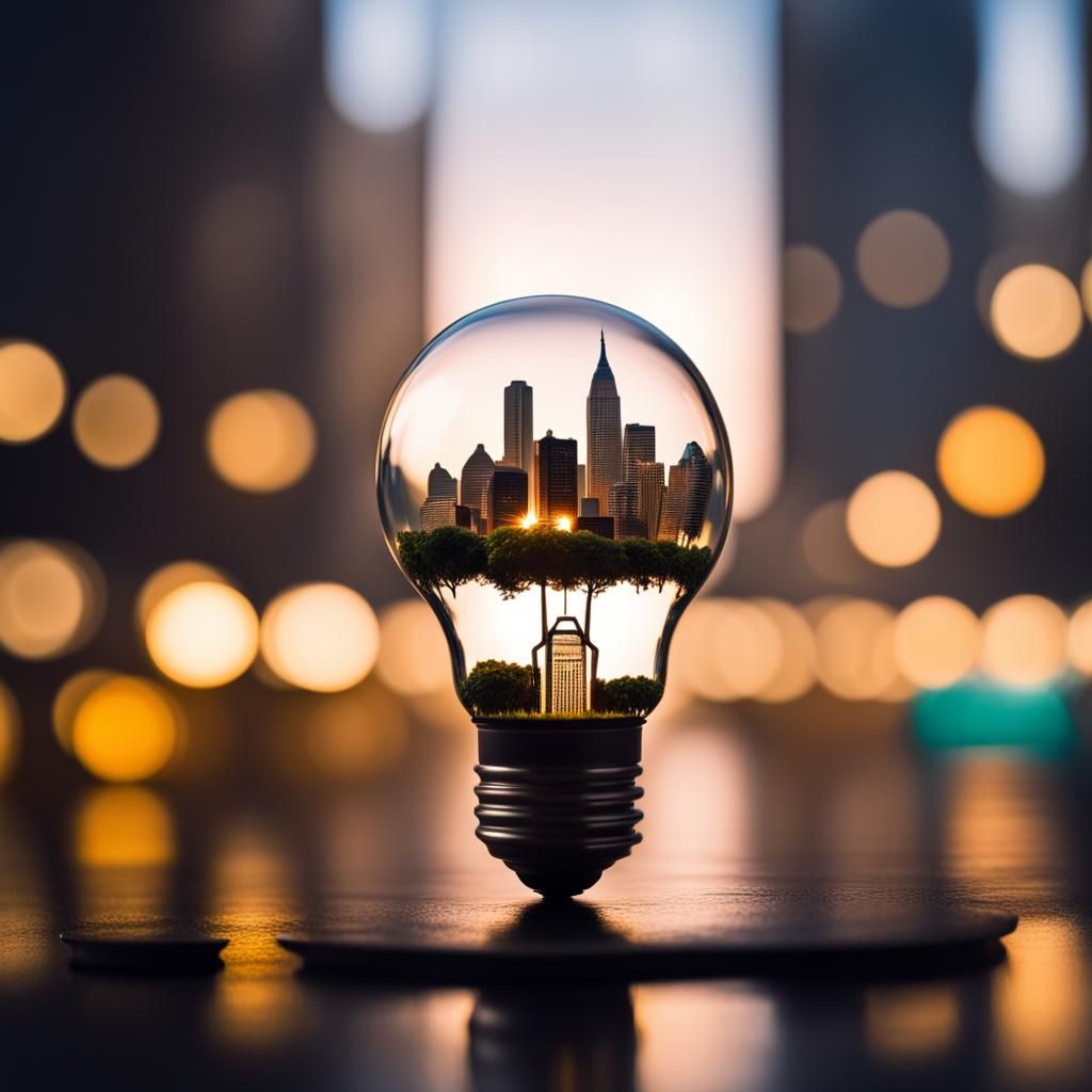 Miniature City Inside a Light Bulb