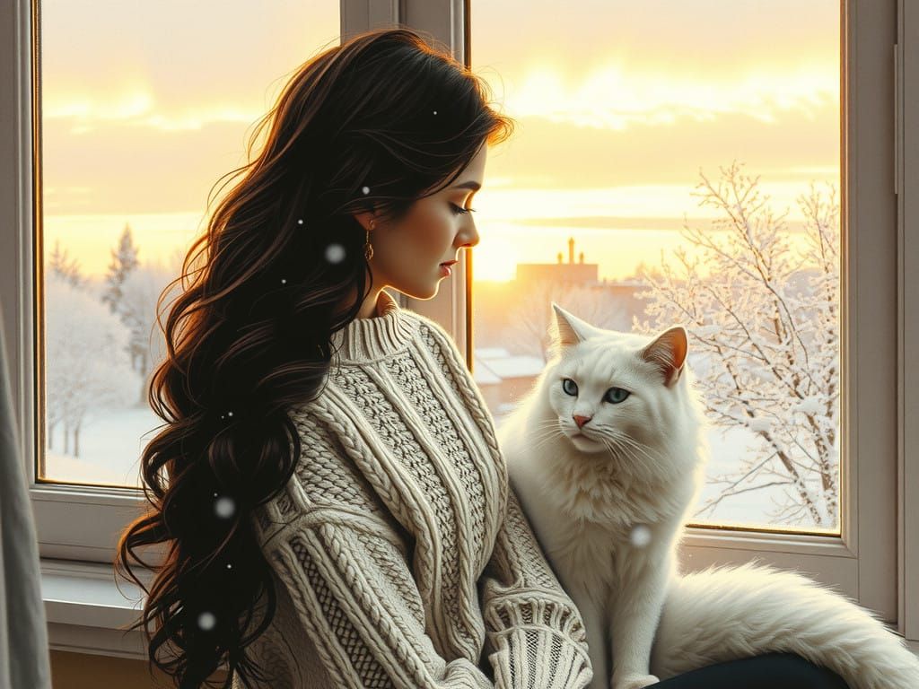 Serenely Cozy Winter Scene in Charcoal Drawing Style