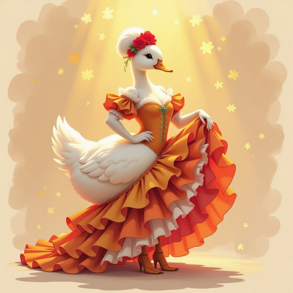 Flamenco Duck in Dreamy Watercolor Style