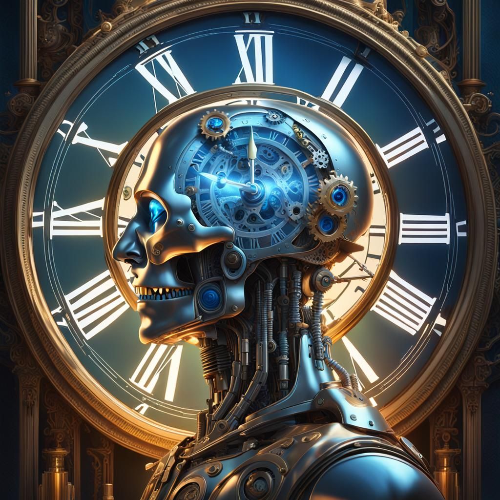 Clockwork Humanoid Examines Match, Digital Art