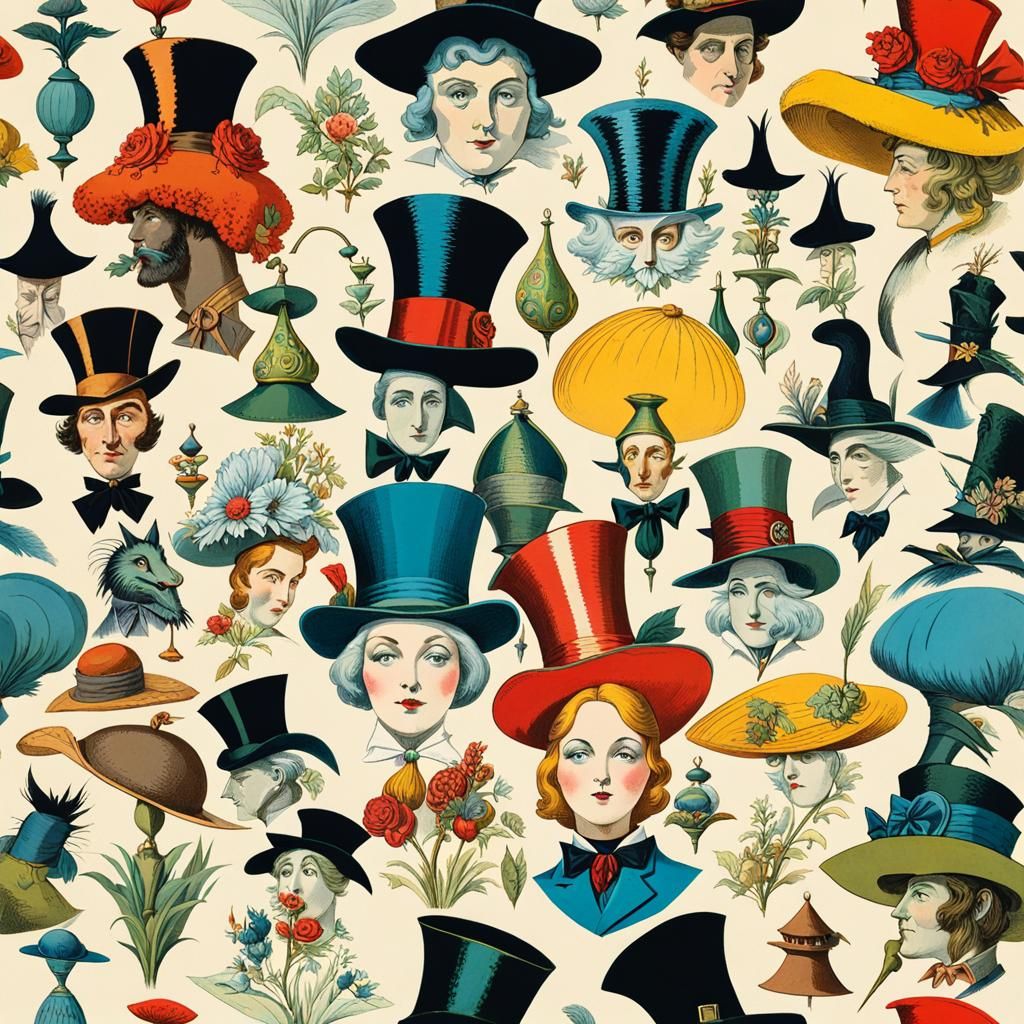Wonderland Characters in Hats: Antique Illustration