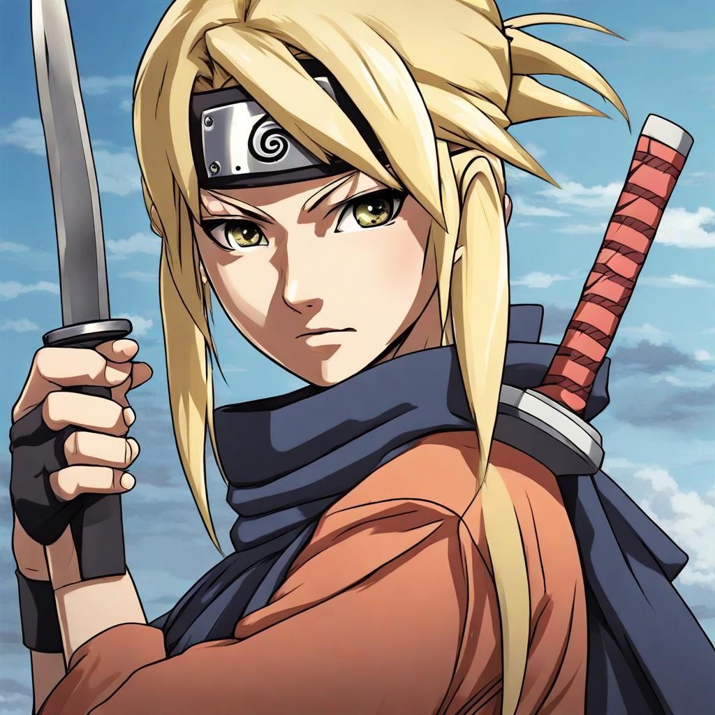 Blonde Ninja Woman with Kunai Knife in Anime Style
