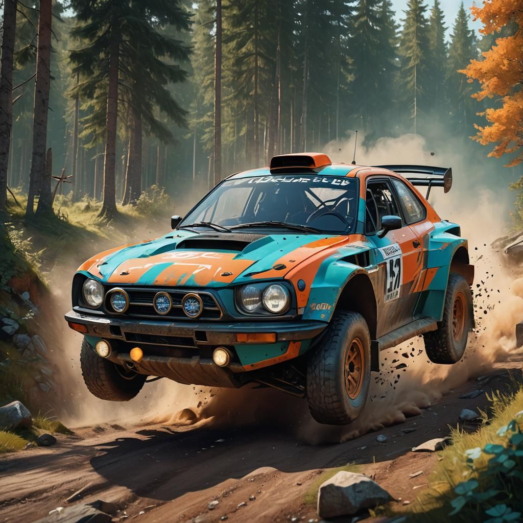 Rally Car Jump in Finland, Hyperdetailed Concept Art