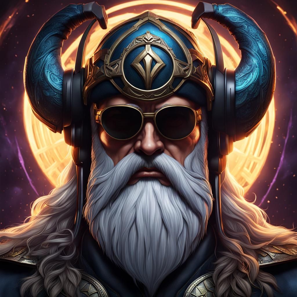 Odin Gamer Logo with Headset: Fantasy Concept Art