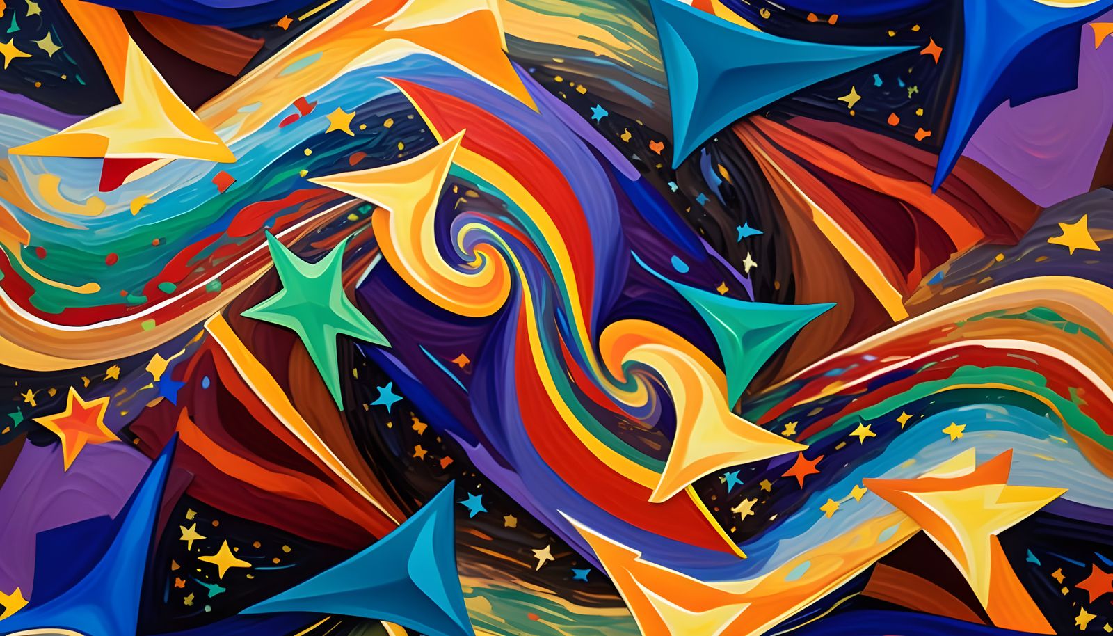 Abstract Impasto Painting with Swirling Colors and Stars