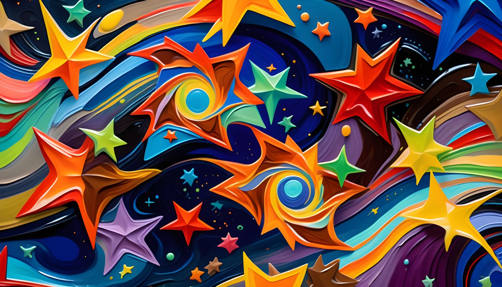Abstract Impasto Painting with Swirling Stars