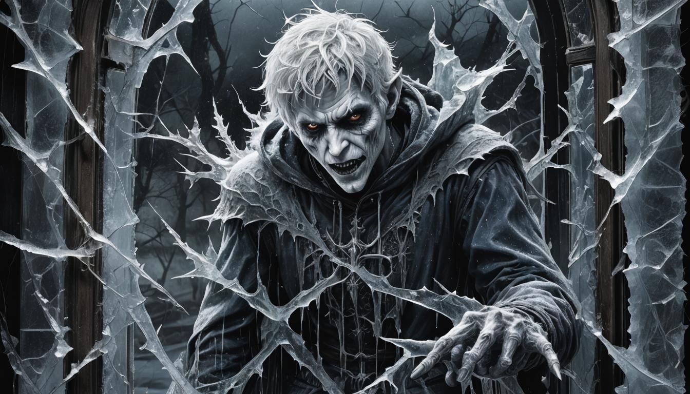 Sinister Jack Frost Creates Ice on Gothic Window