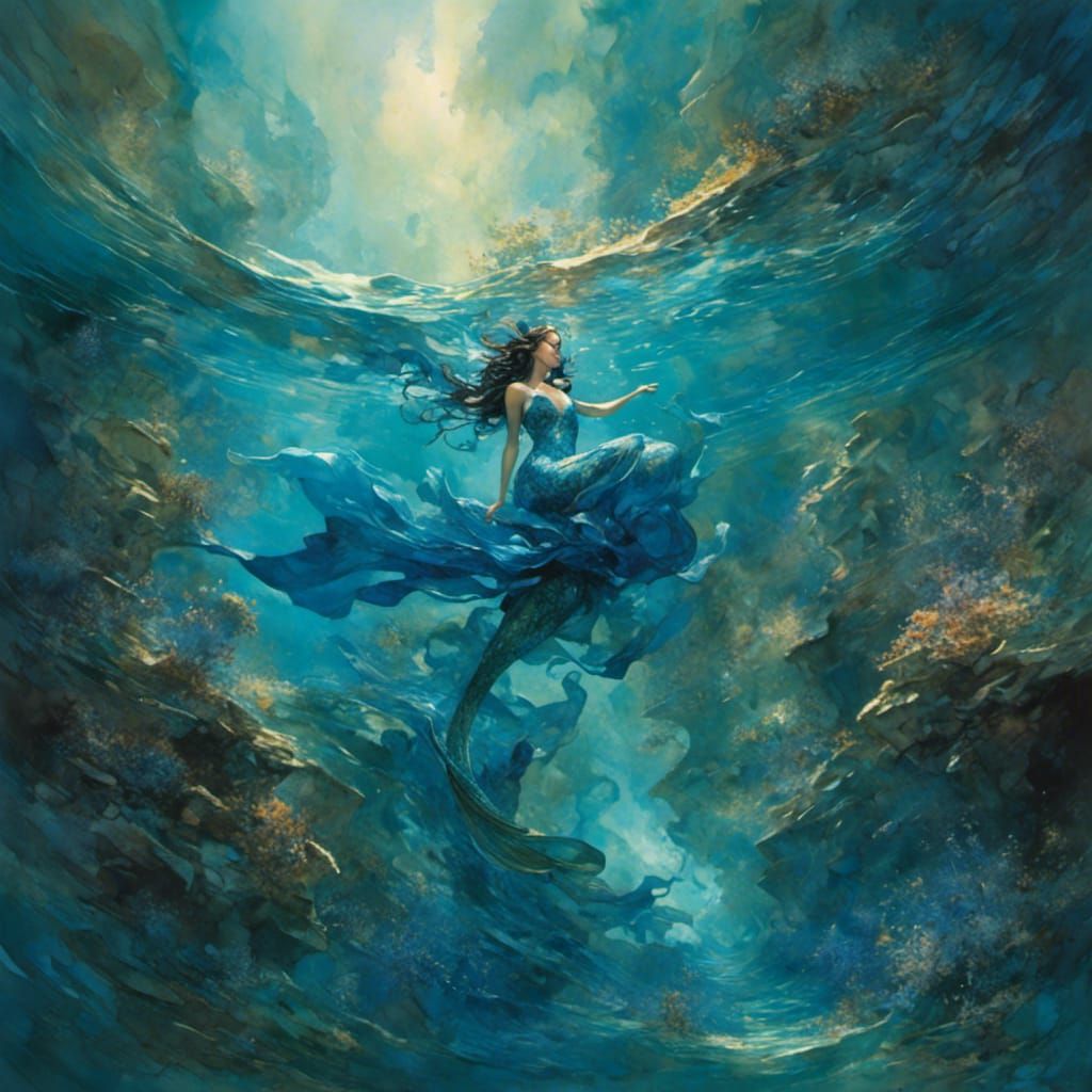 Beautiful Mermaid Swimming in Ocean Lagoon